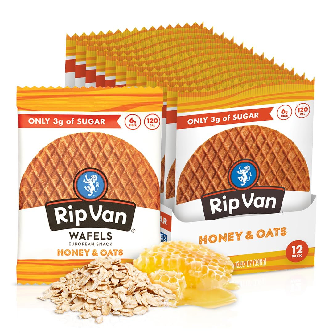 Honey and Oats Stroopwafels, Healthy Snacks, Non-Gmo, Keto Friendly, Office Snacks, Low Sugar (3G), Low Calorie, 12 Pack
