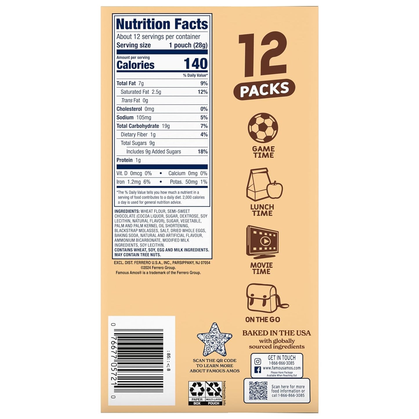 Classic Chocolate Chip Cookies, 1 Ounce Bag (Pack of 12)
