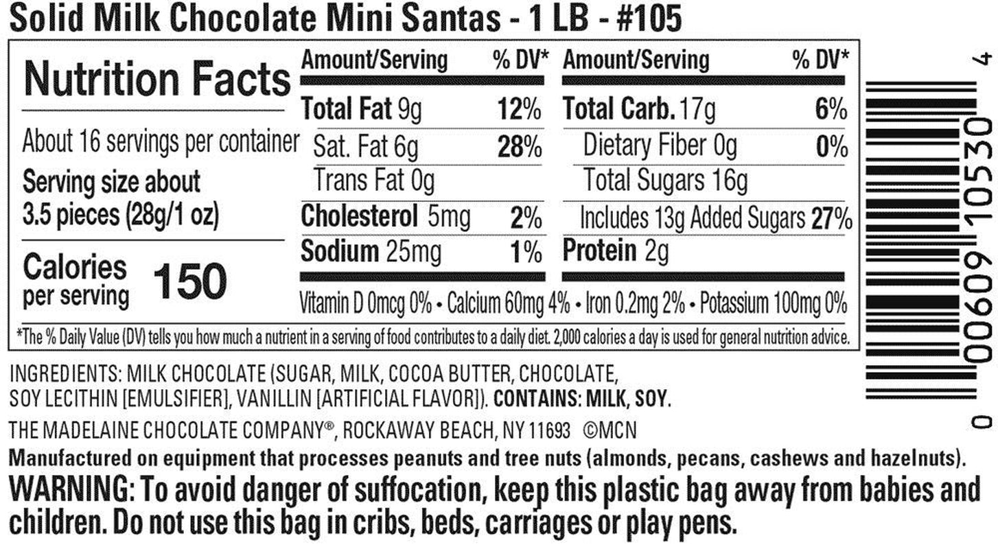 Madelaine Premium Milk Chocolate Mini Santas Novelty Christmas Candy - Stocking Stuffers & Holiday Treats - Individually Wrapped - Contains One Pound