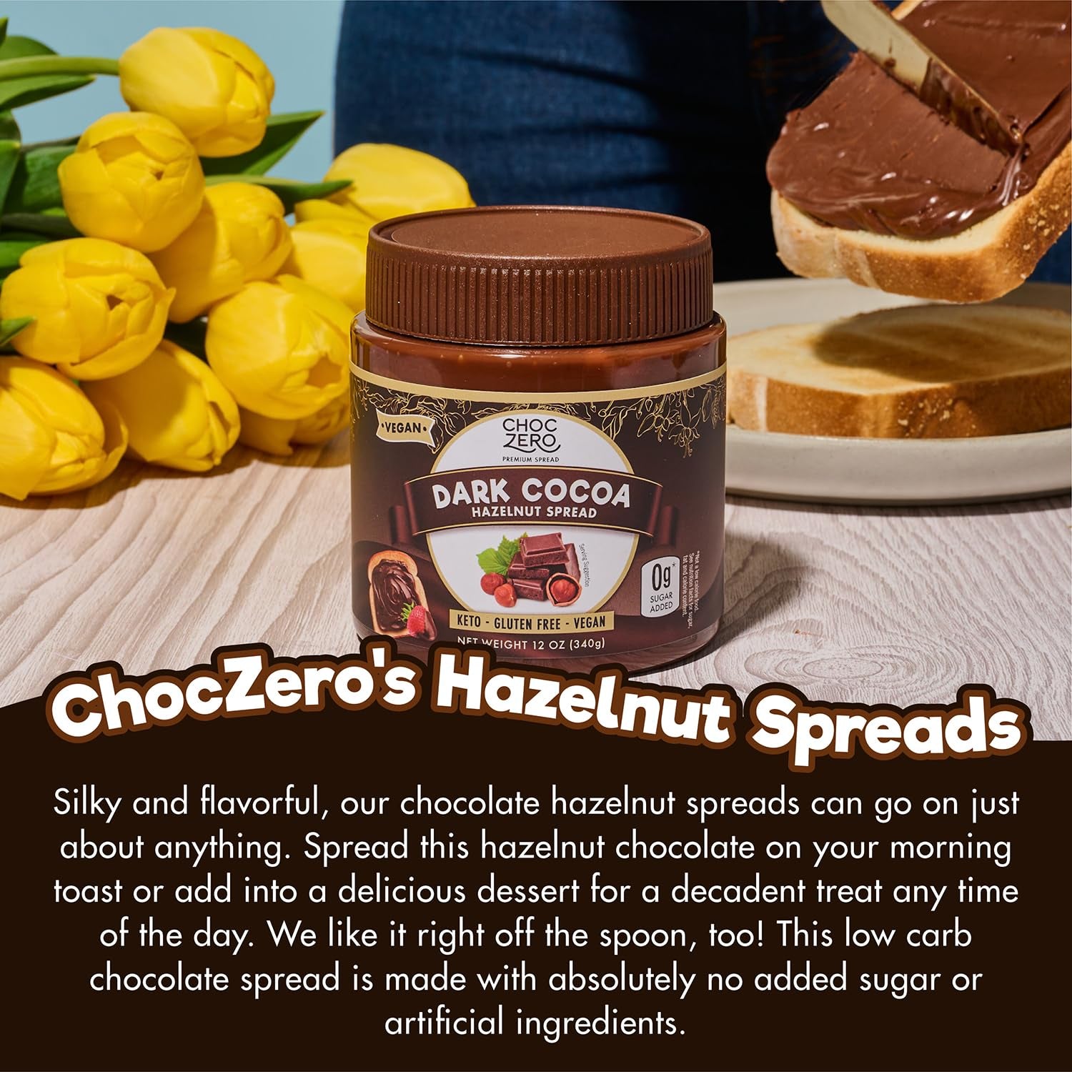 Vegan Cocoa Hazelnut Spread by  - Keto Friendly, Sugar Free Dessert and Keto Bread Topping - Low Carb Chocolate (1 Jar, 12 Oz)