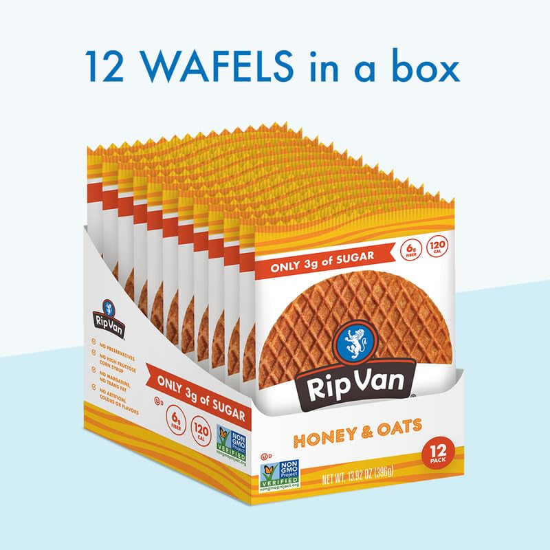 Honey and Oats Stroopwafels, Healthy Snacks, Non-Gmo, Keto Friendly, Office Snacks, Low Sugar (3G), Low Calorie, 12 Pack