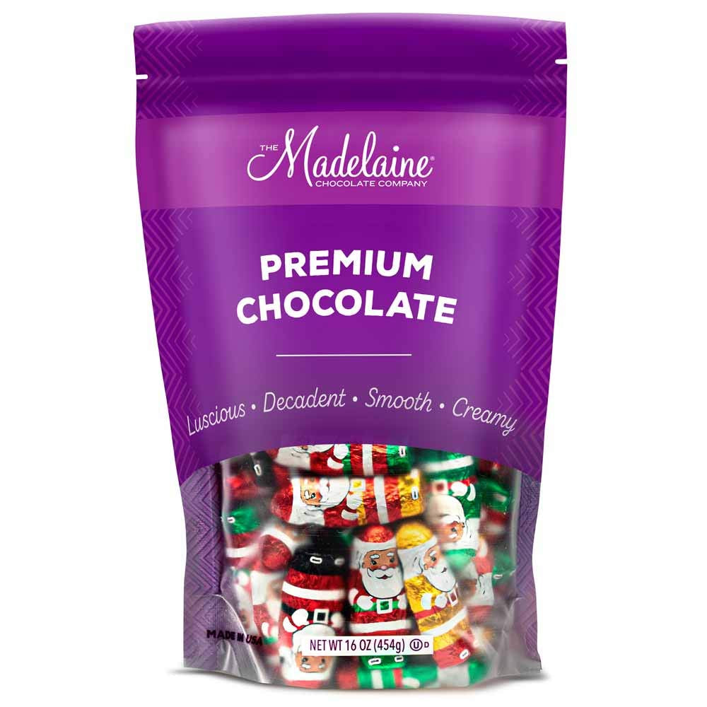 Madelaine Premium Milk Chocolate Mini Santas Novelty Christmas Candy - Stocking Stuffers & Holiday Treats - Individually Wrapped - Contains One Pound