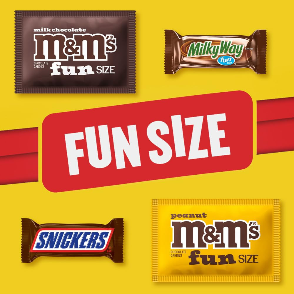 M&M'S Peanut, M&M'S Peanut, SNICKERS Original & MILKY WAY Fun Size Individually Wrapped Chocolate Halloween Candy Trick or Treat Variety Assortment, Party Size, 19.2 Oz Bulk Bag