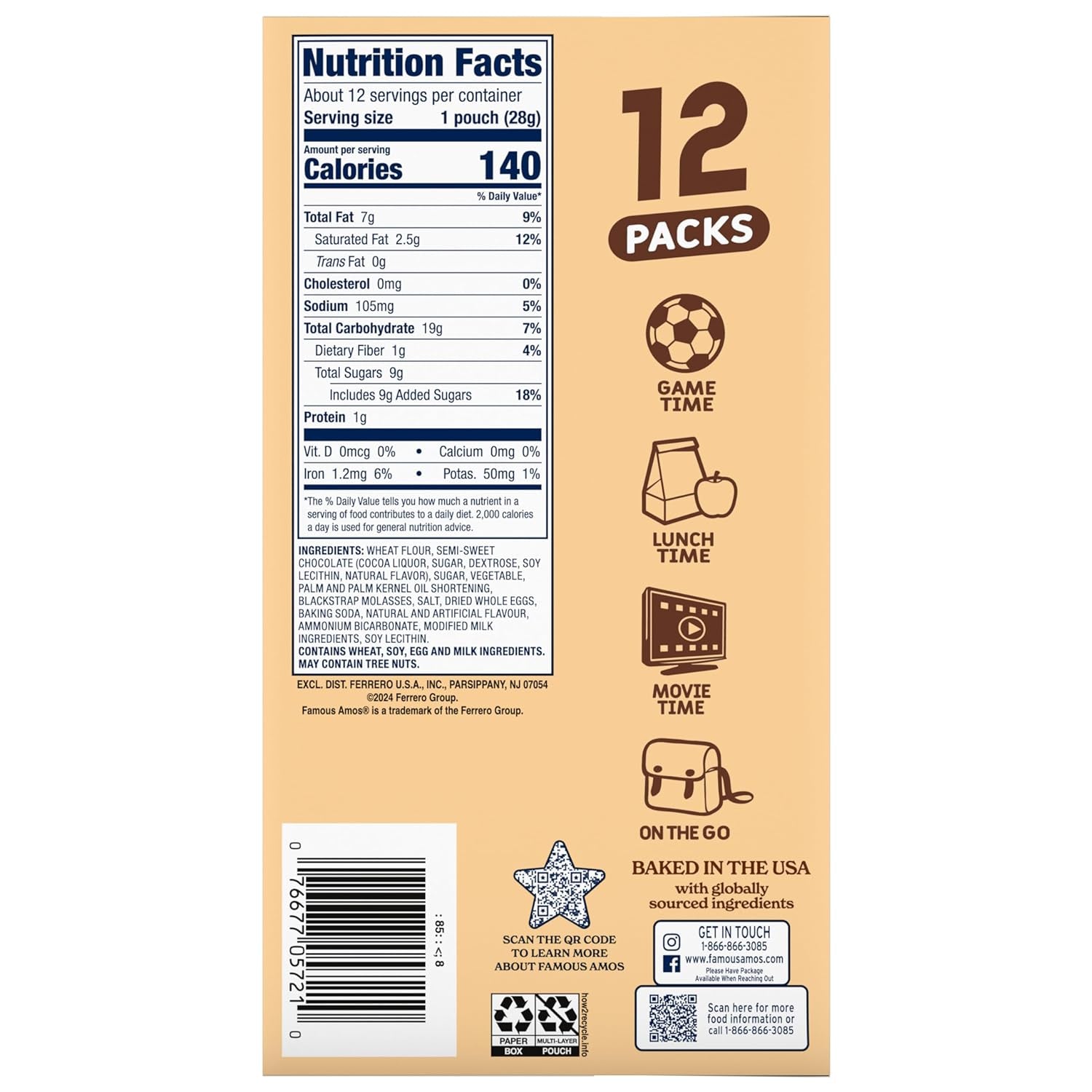 Classic Chocolate Chip Cookies, 1 Ounce Bag (Pack of 12)