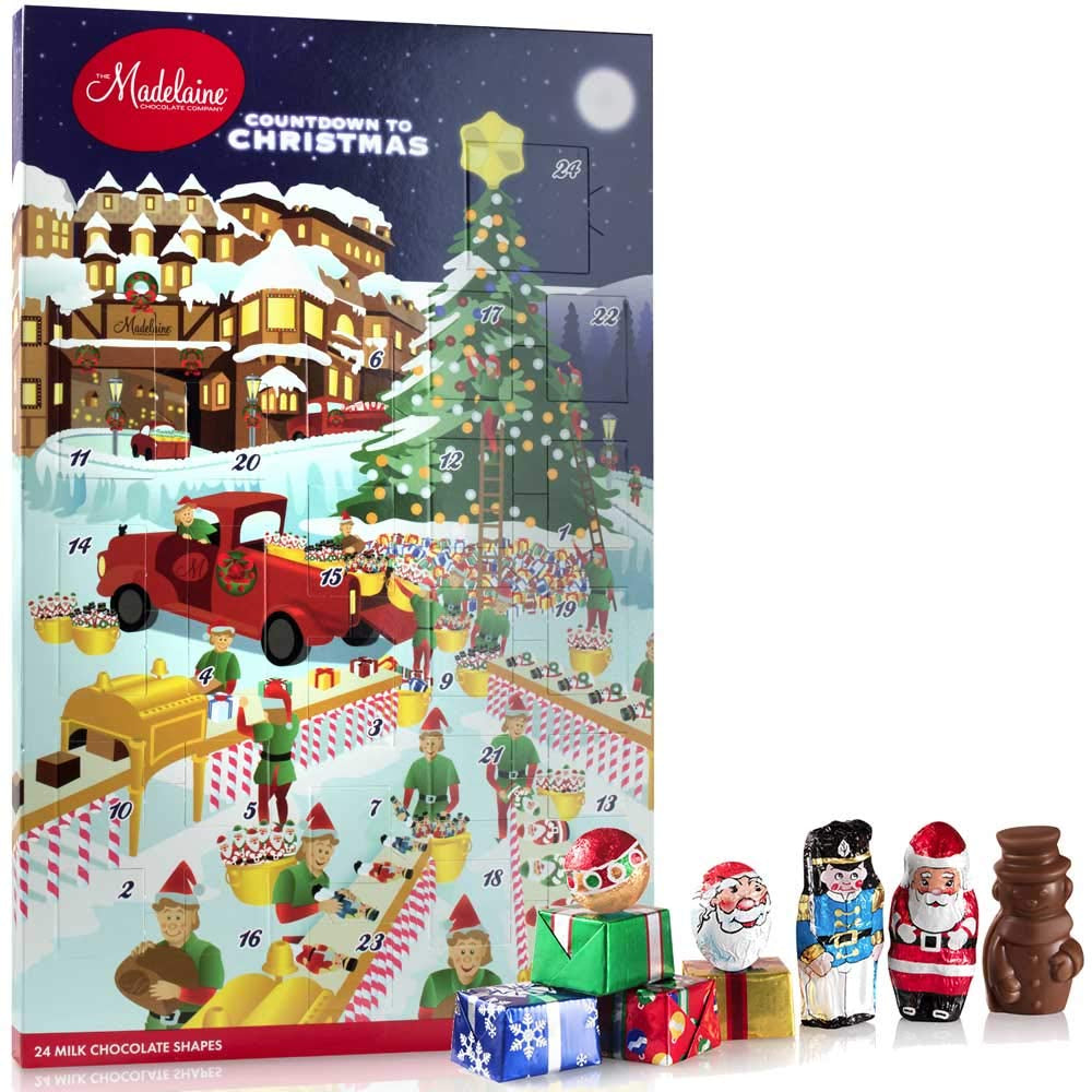 Madelaine Solid Premium Milk Chocolate Santa'S Workshop Countdown Christmas Advent Calendar Filled with 24 Solid Premium Milk Chocolates, 6Oz