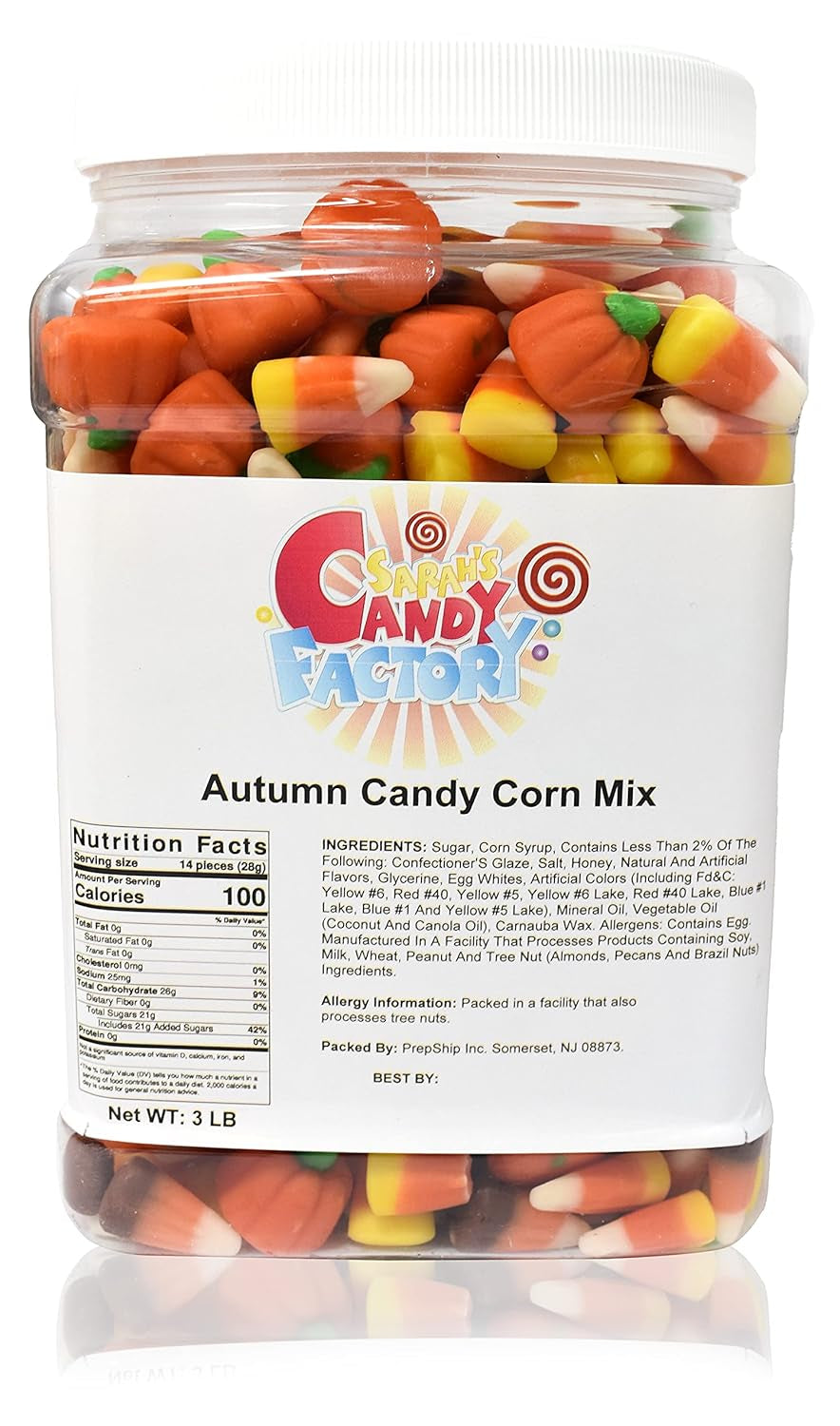 Sarahs Candy Factory Pumpkin- Candy Corn-Indian Corn- Autumn Mix in Jar, 3 Lbs