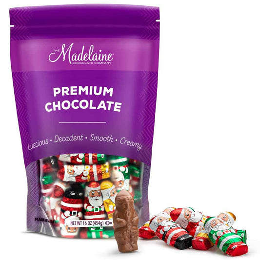 Madelaine Premium Milk Chocolate Mini Santas Novelty Christmas Candy - Stocking Stuffers & Holiday Treats - Individually Wrapped - Contains One Pound