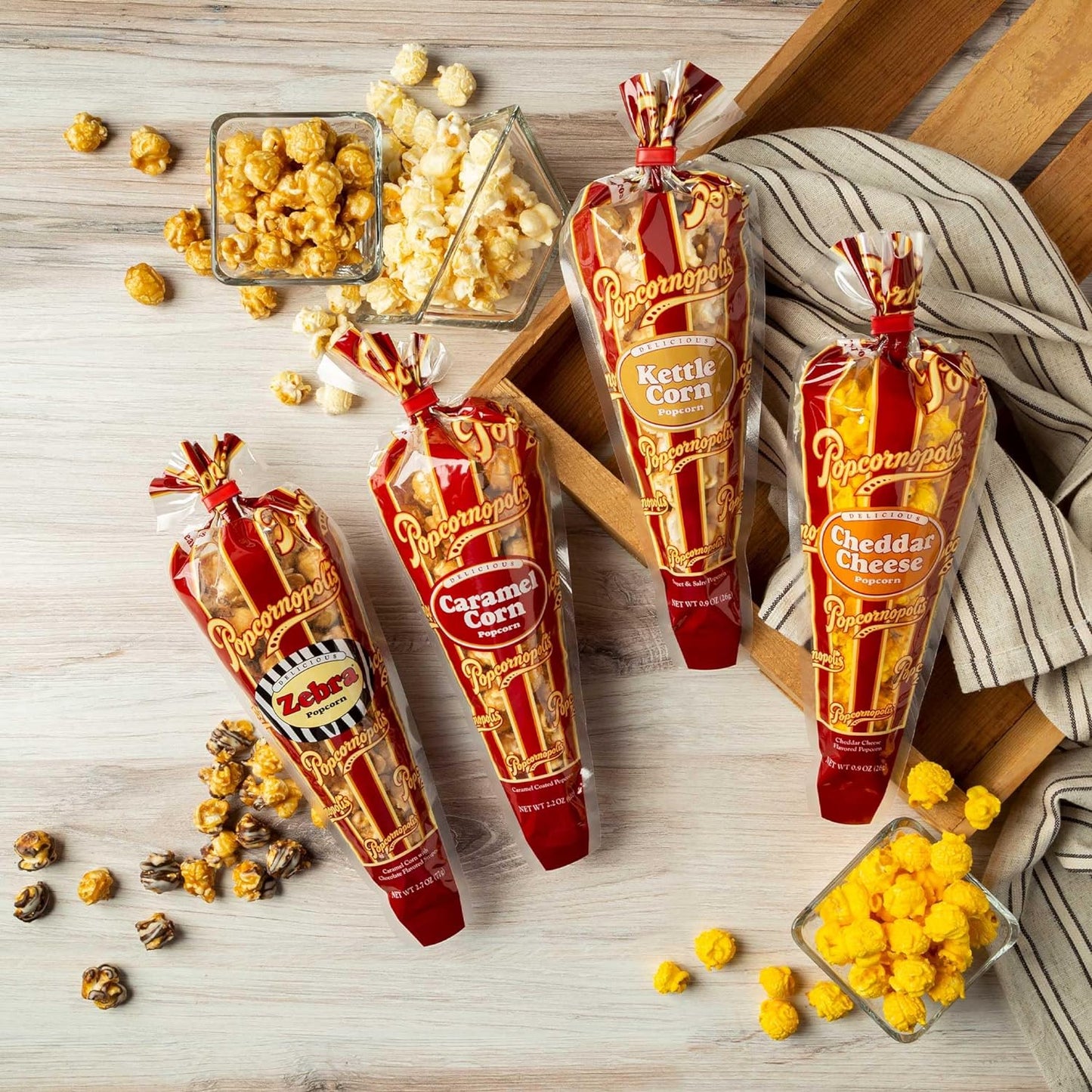 Gourmet Popcorn Snacks, 12 Cone Variety Snack Packs (Gift Cone), Zebra Popcorn, Cheddar Cheese Popcorn, Caramel Popcorn & Kettle Corn Popcorn