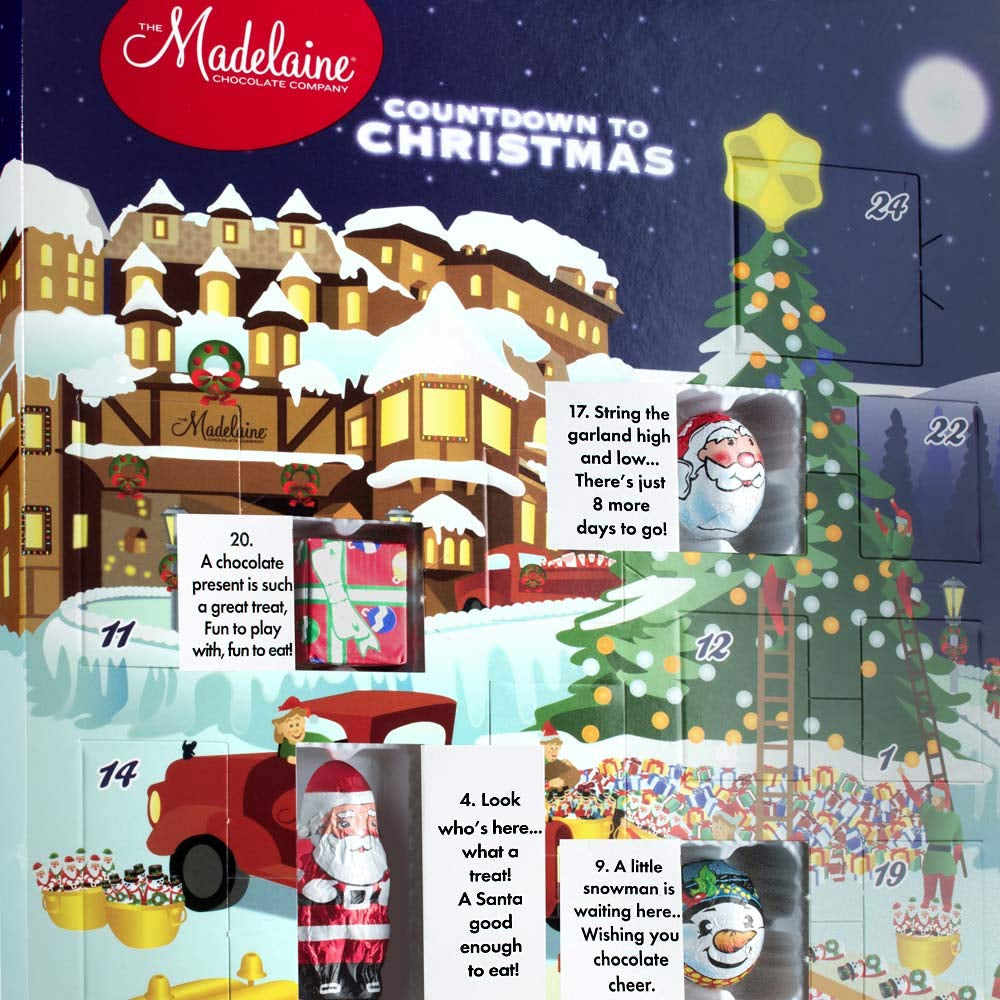 Madelaine Solid Premium Milk Chocolate Santa'S Workshop Countdown Christmas Advent Calendar Filled with 24 Solid Premium Milk Chocolates, 6Oz