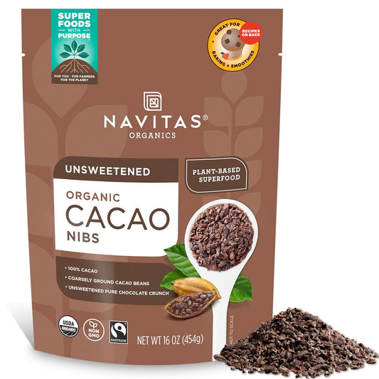 Raw Cacao Nibs, 16Oz. Bag, 15 Servings - Organic, Non-Gmo, Fair Trade, Gluten-Free