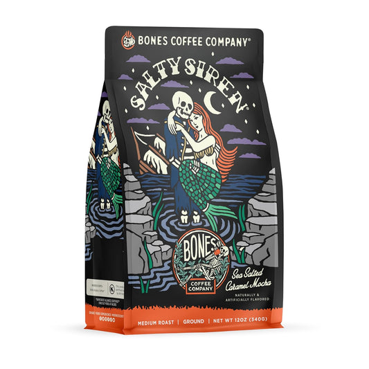 Salty Siren Ground Coffee Beans Caramel Chocolate Flavor, Low Acid Flavored Coffee, Made with Arabica Coffee Beans, Medium Roast Gourmet Coffee (12 Oz)