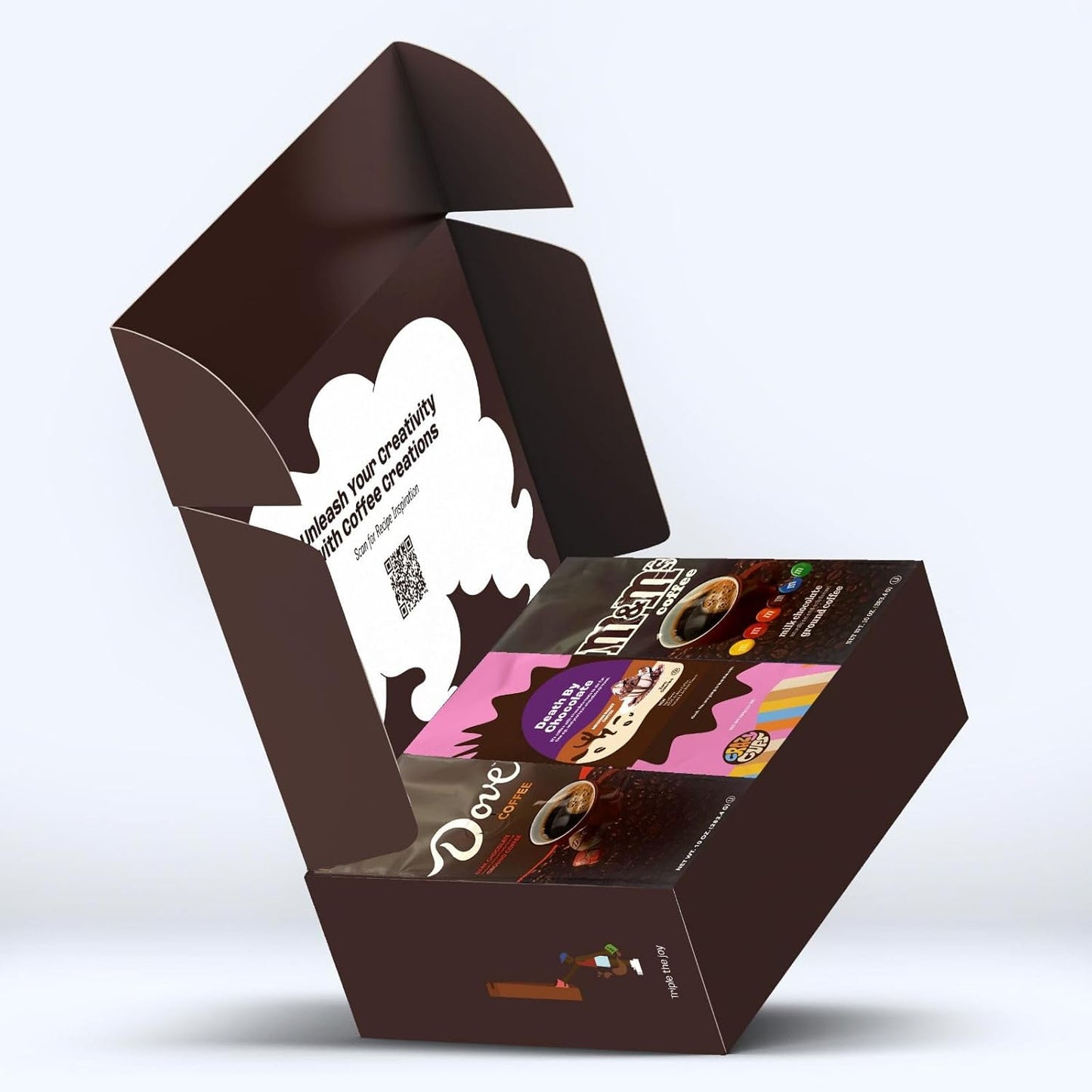 Flavored Ground Coffee Gift Box Variety Pack, M&M, Dove, Death by Chocolate Coffee Medium Roast Ground Coffee Sampler, 3 Pack